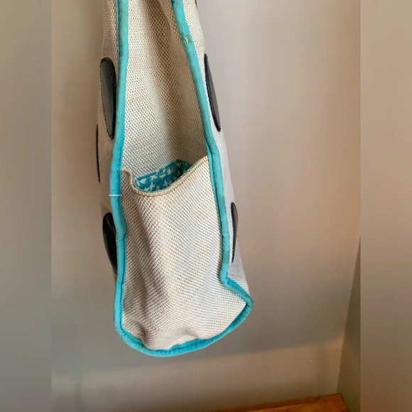 Fossil Canvas Polka Dot Purse Key Bag Charm Large Shopper Tote Handbag Whimsical - Picture 4 of 11